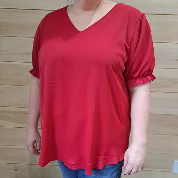 SHEIN Tops - Plus size Red blouse ruffle sleeve